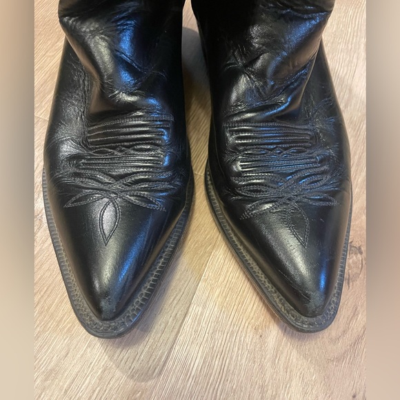Justin Boots Black Leather Cowgirl Boots - Picture 3 of 9